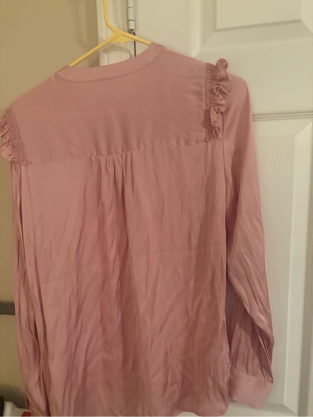 Express Blush Pink Ruffle-Shoulder Button-Down Blouse - Picture 6 of 6